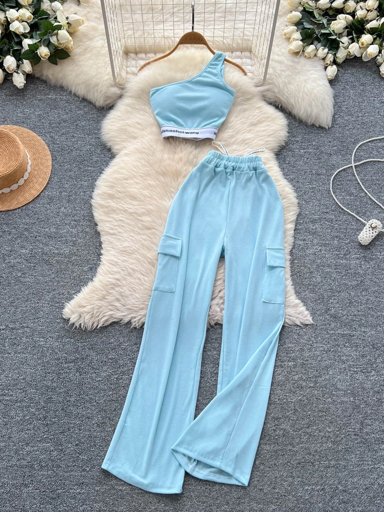 Conjunto deportivo de dos piezas para mujer, traje de verano con diseño de corazón, correa para el hombro, Top corto ceñido a...