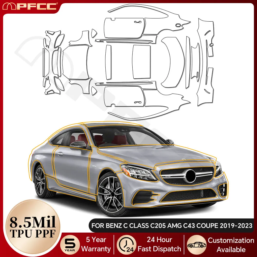 

For Mercedes BENZ C-CLASS C205 AMG C43 COUPE 2019-2023 Pre-cut Clear PPF TPU Protection Film Car Body Anti-Scratch Resistant