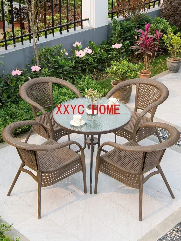 

Mojia Courtyard Outdoor Tea Table and Chair PE Rattan Chair Small Coffee Table Balcony Garden