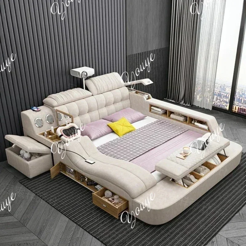 Nordic Smart Modular Double Bed Master Storage Luxury Designer Double Bed Multifunctional Leather Camas Matrimonial Furniture