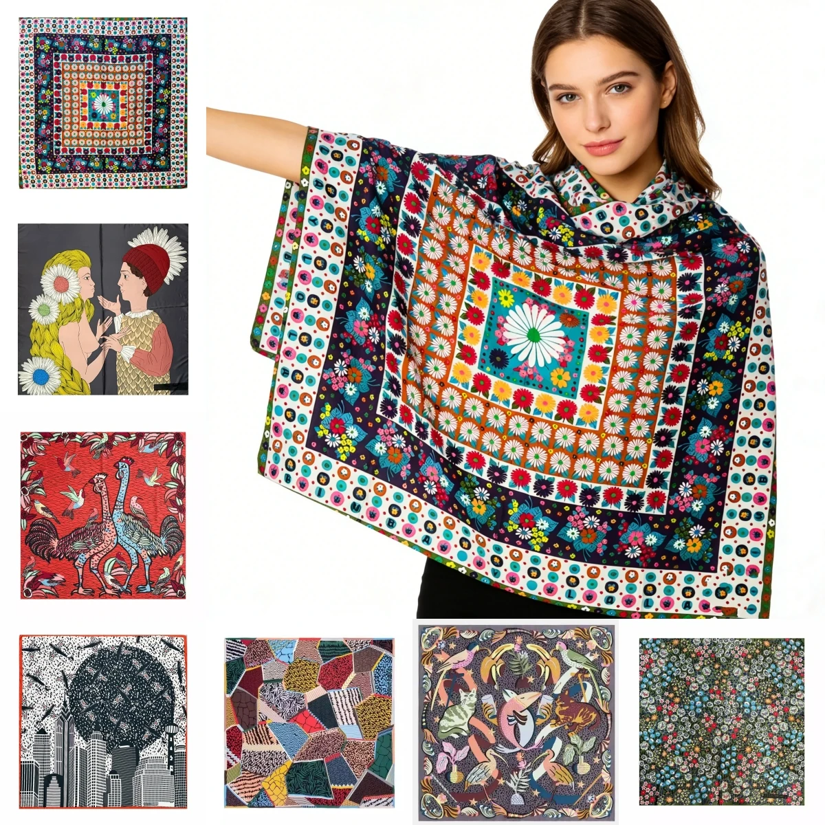 

Scarf women silk scarves woman high end luxury Graffiti scarf design square scarf 120cm X 120cm head scarf thin scarf