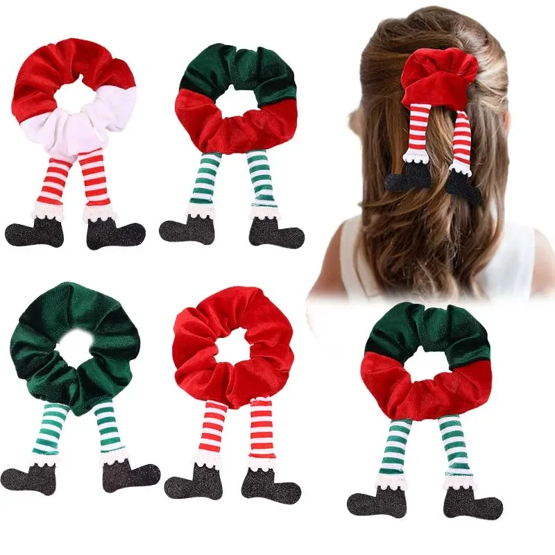 Ncmama feminino natal veludo cabelo scrunchies cor sólida estiramento elástico laços de cabelo elegante faixa de borracha meninas rabo de cavalo laços corda