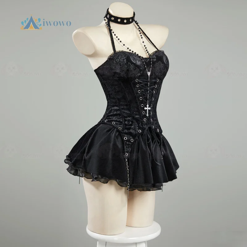 فستان نسائي من Miss Misa أزياء تنكرية من الساتان القوطي برباط علوي تنورة مشد مع جوارب شبكية طقم أكمام بدلات لعب الأدوار الأنيمي