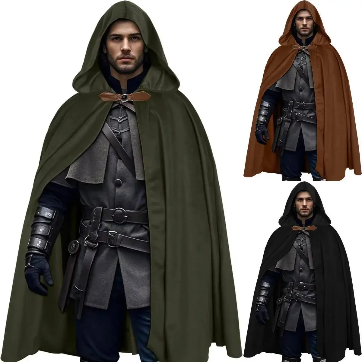 

Halloween Medieval Velvet Hooded Cloak Renaissance Cape With Hood Vintage Capelet Sorcerer Costume Cosplay Knight's Cloak
