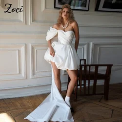 Zoci One Shoulder Short Wedding Dresses Sweetheart Short Sleeve Customized Bride Dress Princess Puffy A Line Bow Bridal Gown