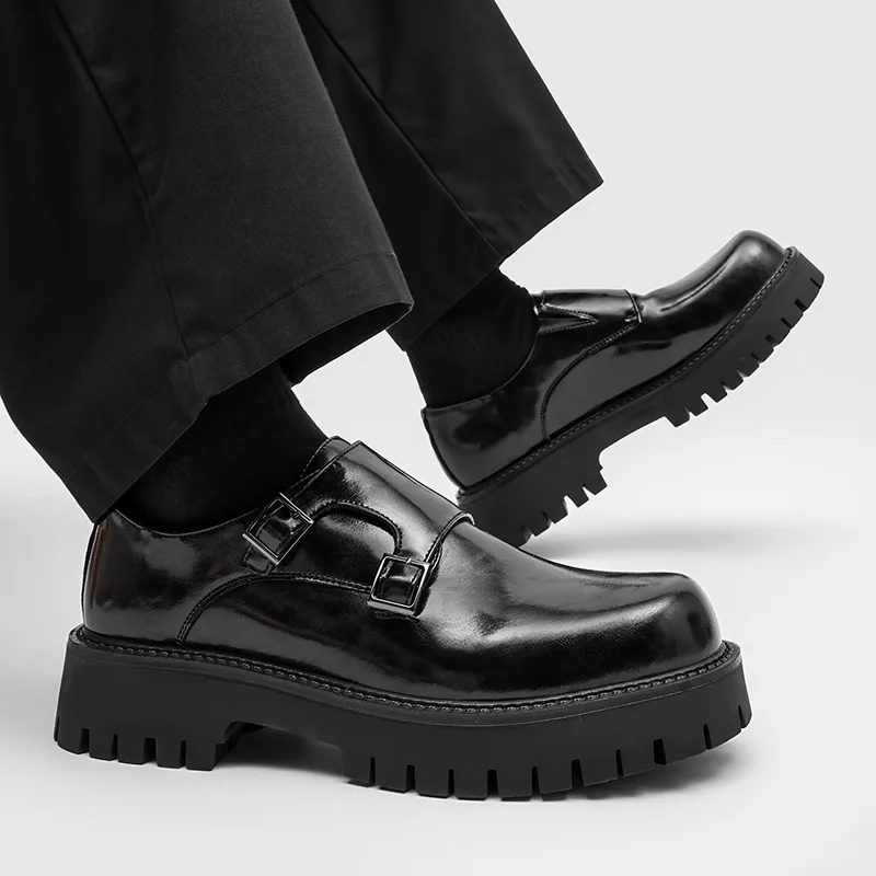 

Мужские туфли в английском стиле для вечеринок и банкетов, мягкие кожаные туфли-монки, слипоны, черные кроссовки на платформе, мужская обувь