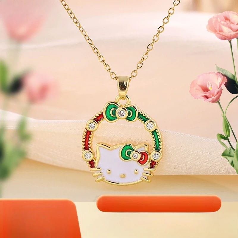 

Miniso мультяшный бант кошка циркон ожерелье милый бриллиантовый кулон Sanrio цепочка на ключицу