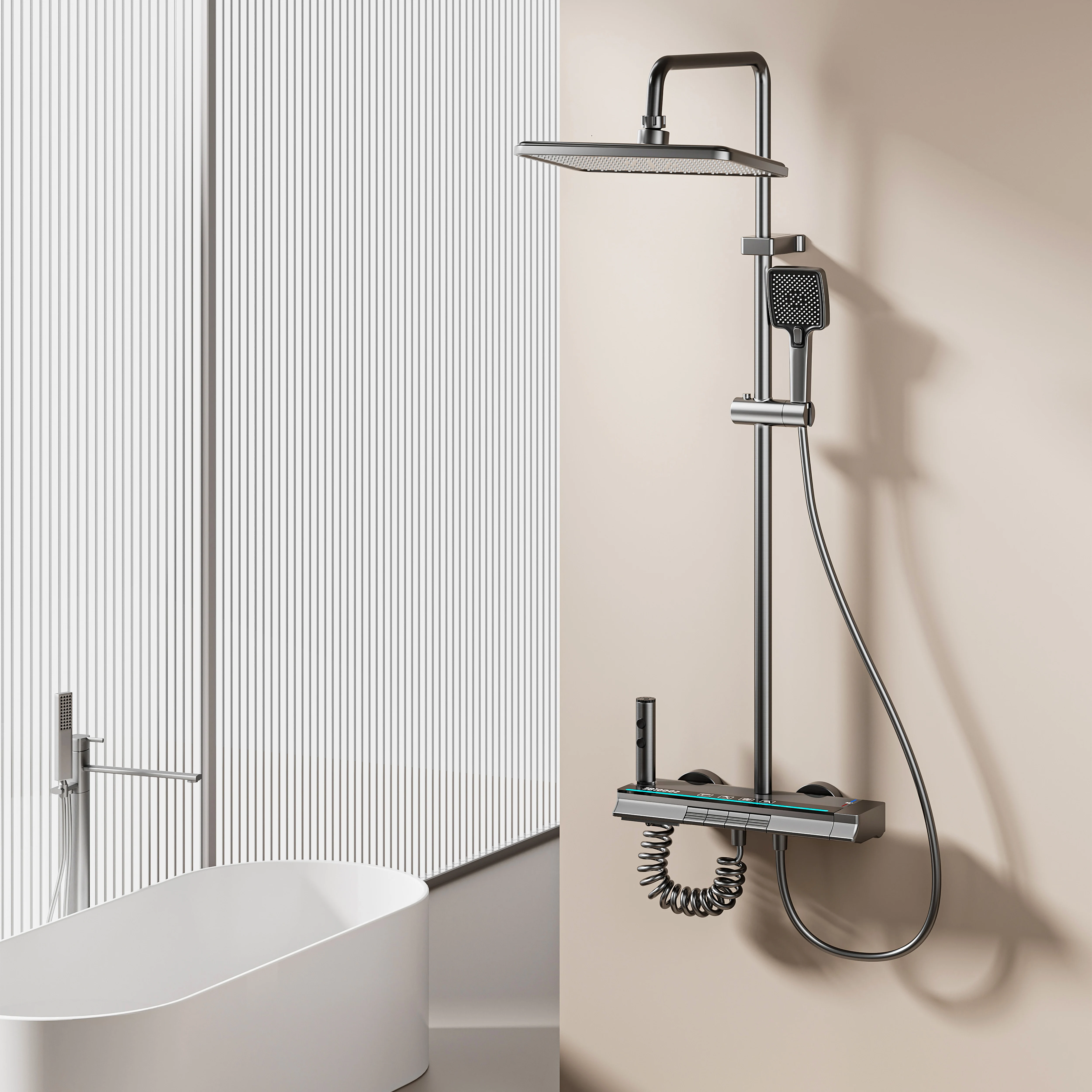 LED Light Rainfall Shower Heads Solid Aluminum Digital Display Piano Keys Shower Set System