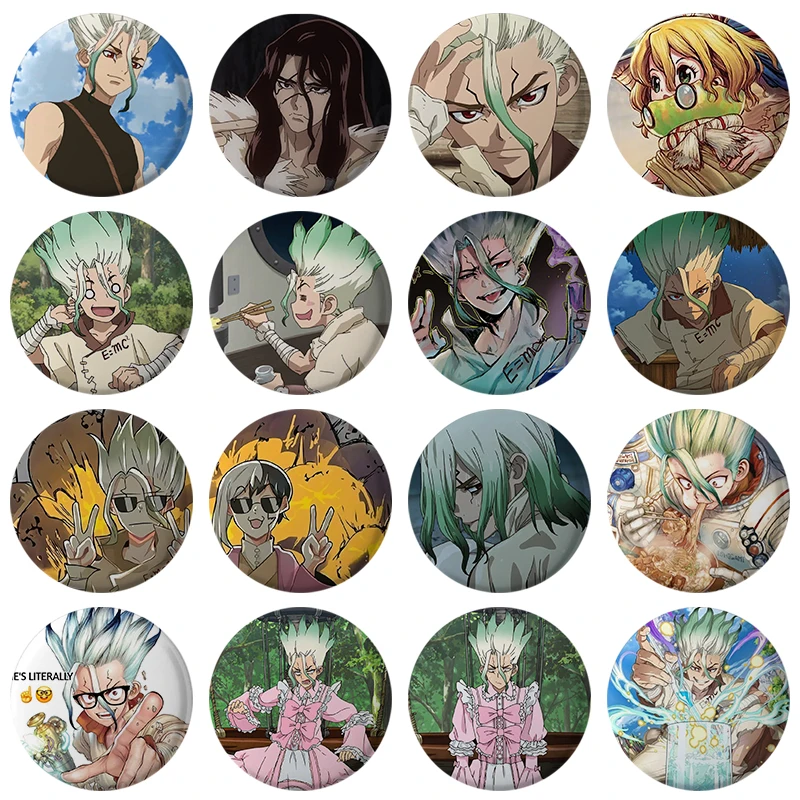 New Dr. Stone Fanart Senku and Gen Pins Icons Button Badge Brooch Cartoon Badge Pins Fun Badge Decor Fans Collect Friends Gifts