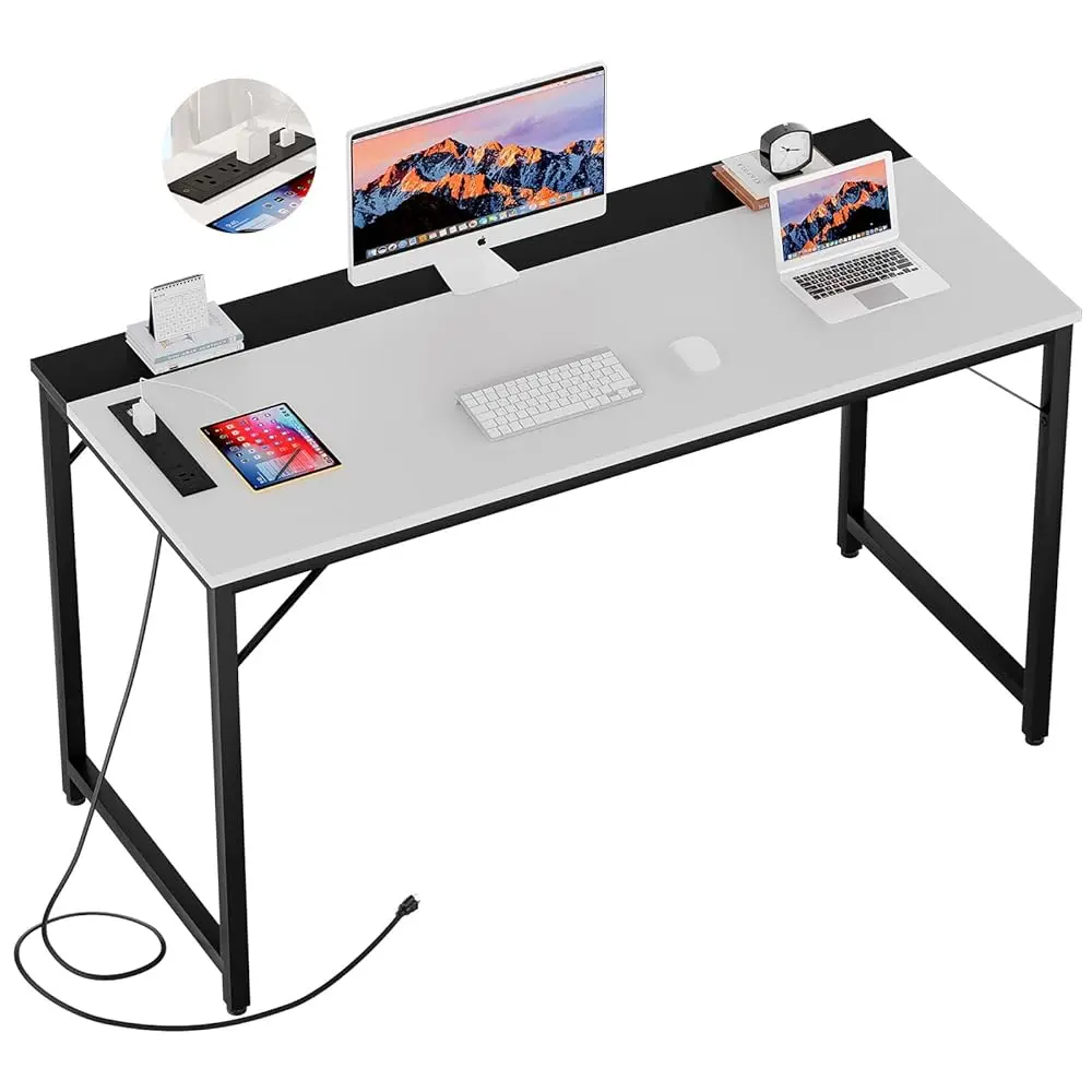 

55 H Computer Desks With Power Outlets And Usb Charging Ports, Modern Office Desk For Small Spaces, Sturdy Laptop Pc Gaming