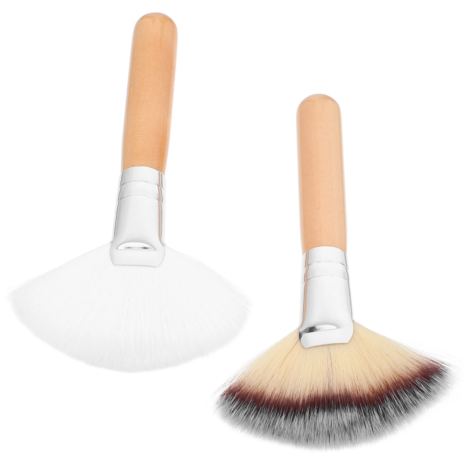 2pcs Premium Nylon Powder Brush For Foundation Blush Setting Long Handle Facial Makeup Tools Soft Highlighter Buffing Brush