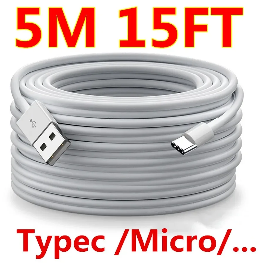 50Pcs/lot 5M 15FT Type c to USB Cable Micro USb C Cable Charging Cables Wire For Samsung S10 S20 Note 10 htc lg xiaomi huawei