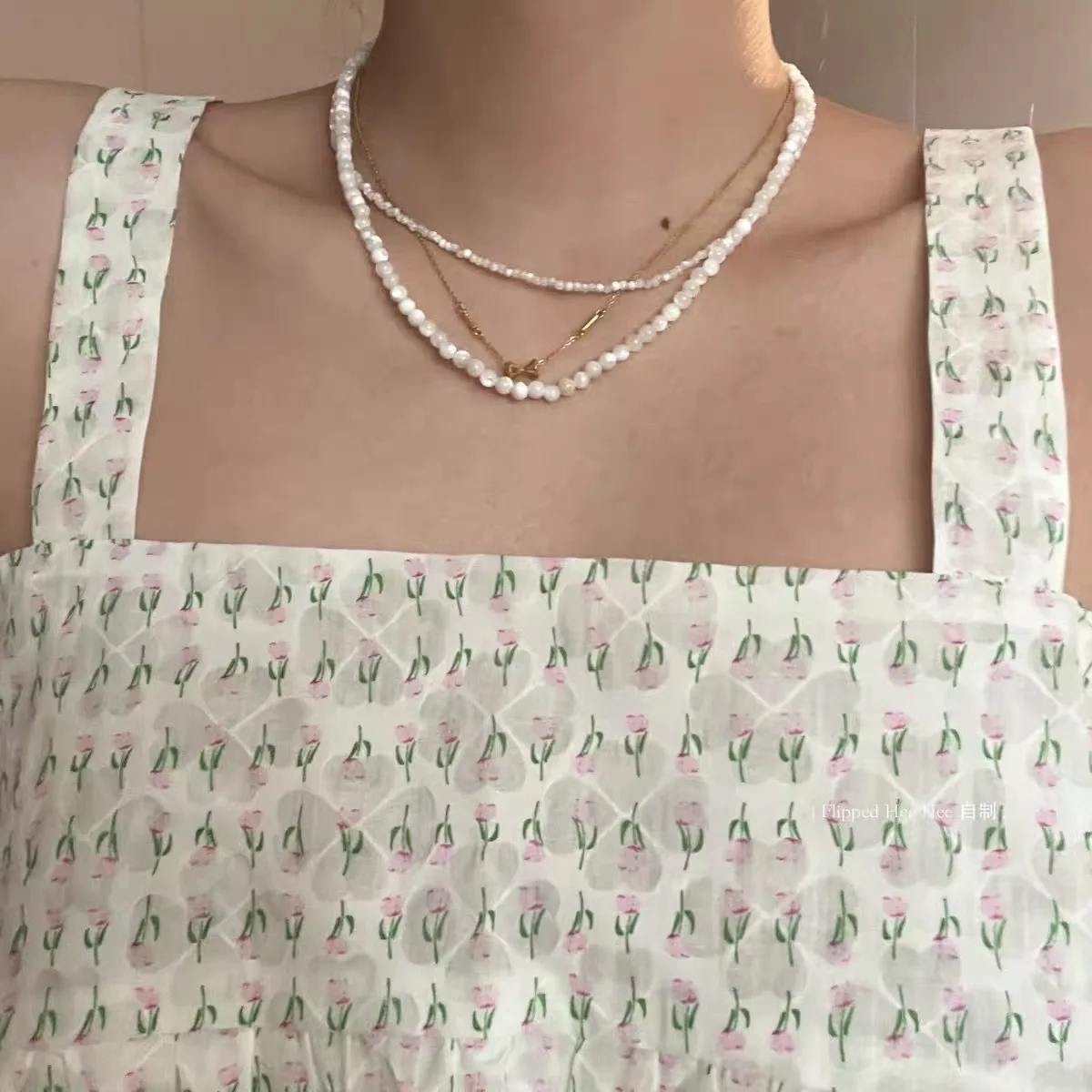 

iFHH. Homemade Shu White Moonlight Shell Beads, Minimalist White Premium Versatile Stacked Necklace Adjustable Retro