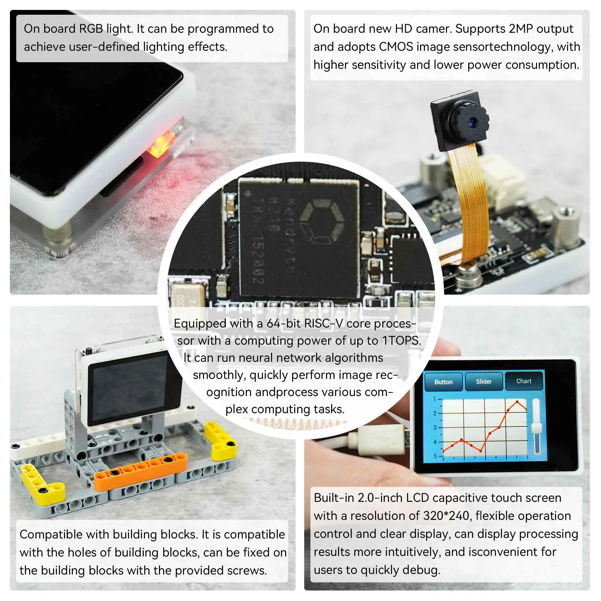 Módulo de Reconhecimento Visual para Inteligência Artificial, Câmera 2MP, Aprendizado Profundo com Porta Serial, MicroPython, K210