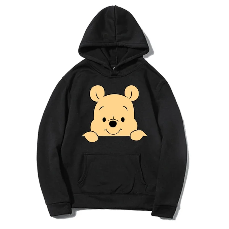 Disney hoodie winnie o pooh primavera e outono moletom moda jaqueta pulôver manga longa roupas de rua solta com capuz