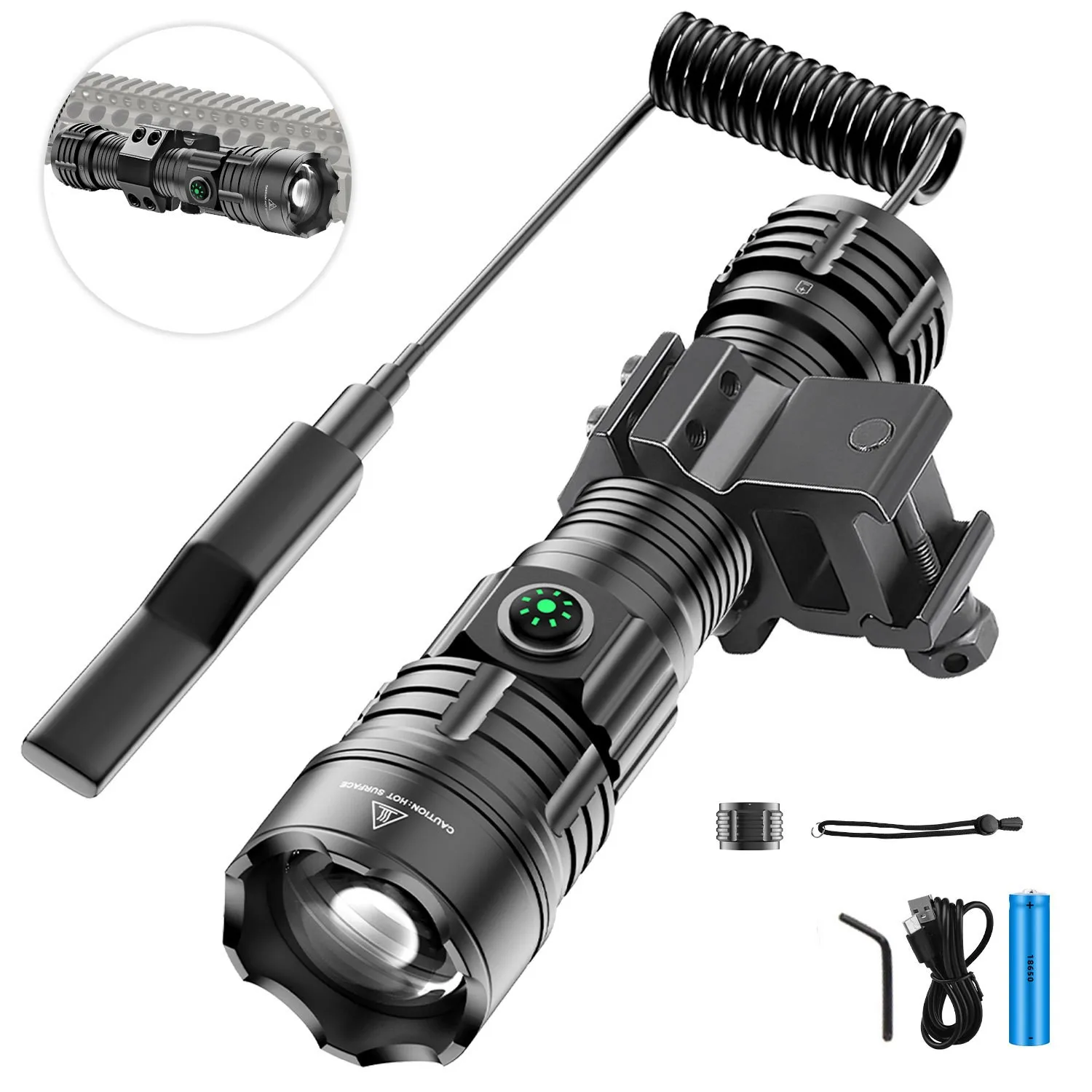 30W White Laser LED 3-Mode 1500 Lumens Zoomable Adjustable Type C USB Rechargeable 18650 Battery Tactical Flashlight Torch Light