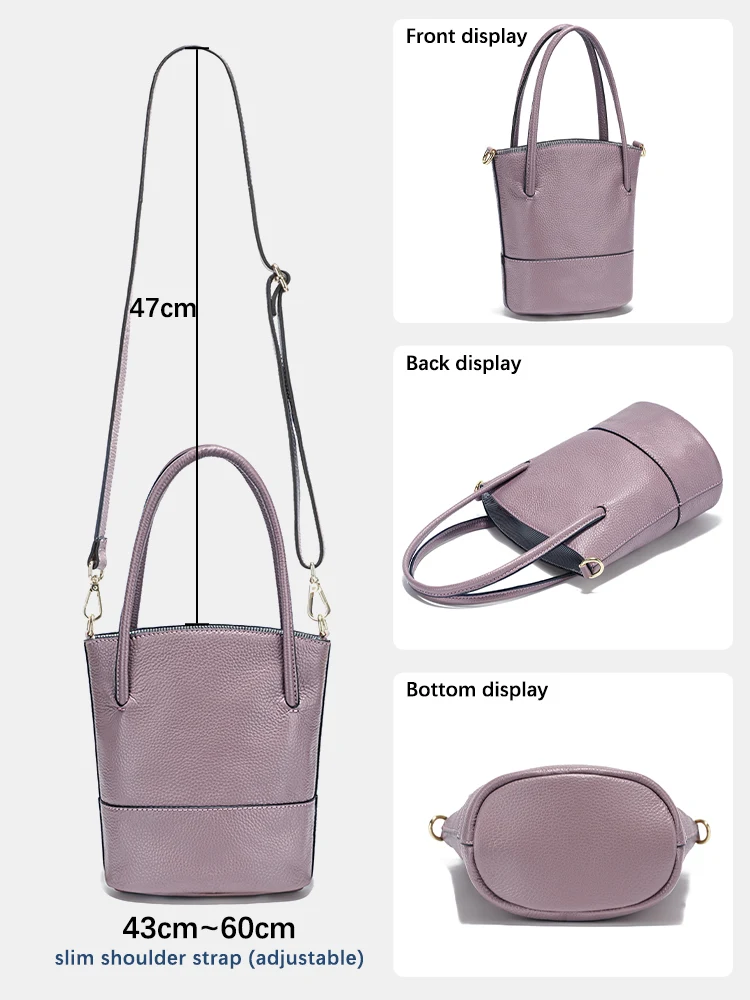 Zency Women Summer Handbag Shoulder Soft Leather Casual Bucket Bags Large Capacity Simple Small Purse For Phone Beige Grey Black