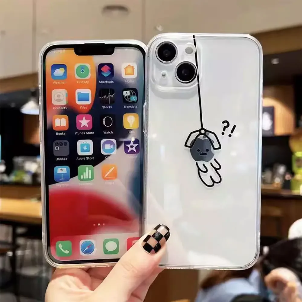 Funny Matchstick Men Couples Phone for iPhone 17 16 15 14 13 12 11 Pro Max 7 Plus Mini Shockproof Transparent Soft Cover Fundas