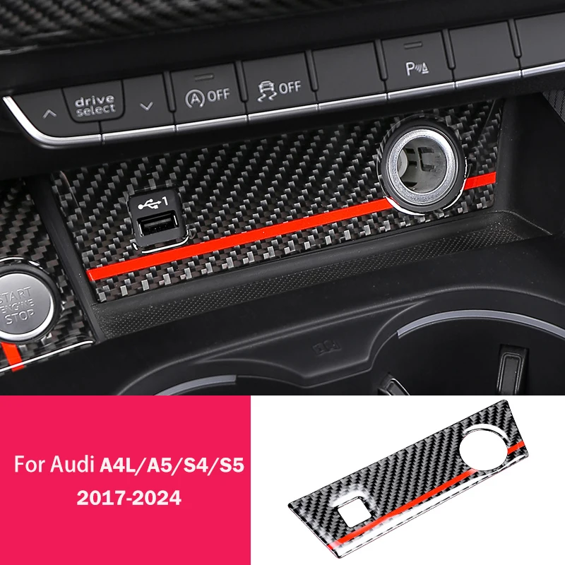 Fibra de carbono Isqueiro Painel Guarnição Etiqueta Decoração, Console Central, Acessórios Interior do carro, Audi A4, B9, A5, 2017