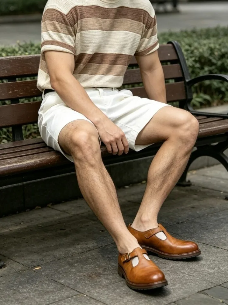 Vintage Mens Cowhide Genuine Leather Derby Shoes Round Toe Handmade British Style Hollow Out Business Casual Summer Sandals Male