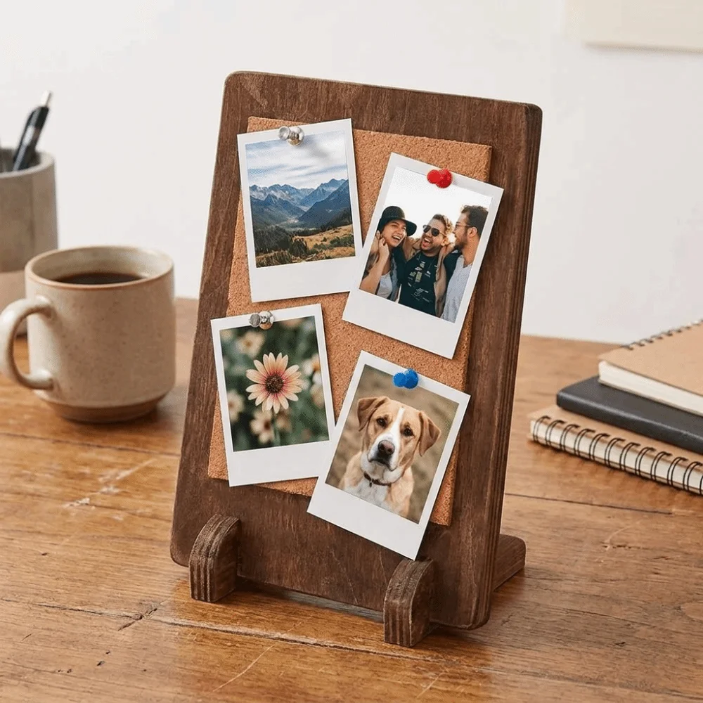 Solid Wood Cork Message Board Soft Cork Multi-Purpose Tabletop Display Stand Free Standing Stable Bulletin Board