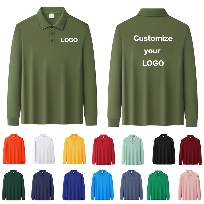 Solid Color Lapel Long Sleeved Polo Shirt Custom Pattern LOGO Hotel Restaurant Milk Tea Hot Pot Restaurant Team Workwear