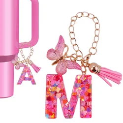 1/2 Piece Stanley Cup Handle Letter Pendant Accessory, Cute Initial m Butterfly Keychain Handle Pendant for Stanley Women's Tumblers, Popular Accessory for Backpacks and Handbags, Very Fashionable, Personalized, Gift Cup Chain