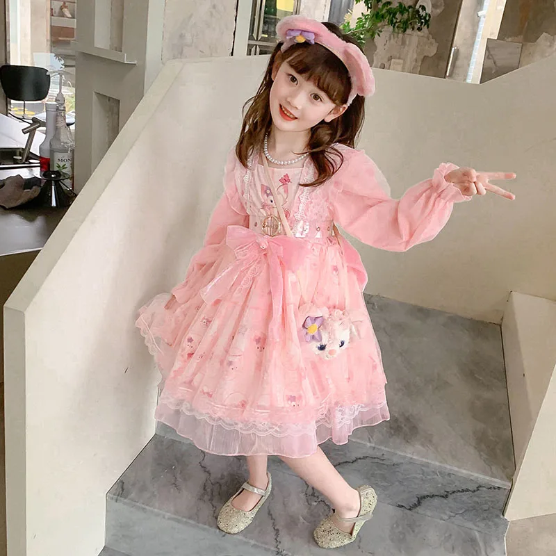 

2024 New Fashion Summer Girls' Dress Long Sleeve Lolita Long Dress Comfortable and Breathable Fabric Cute Western Princess Dress