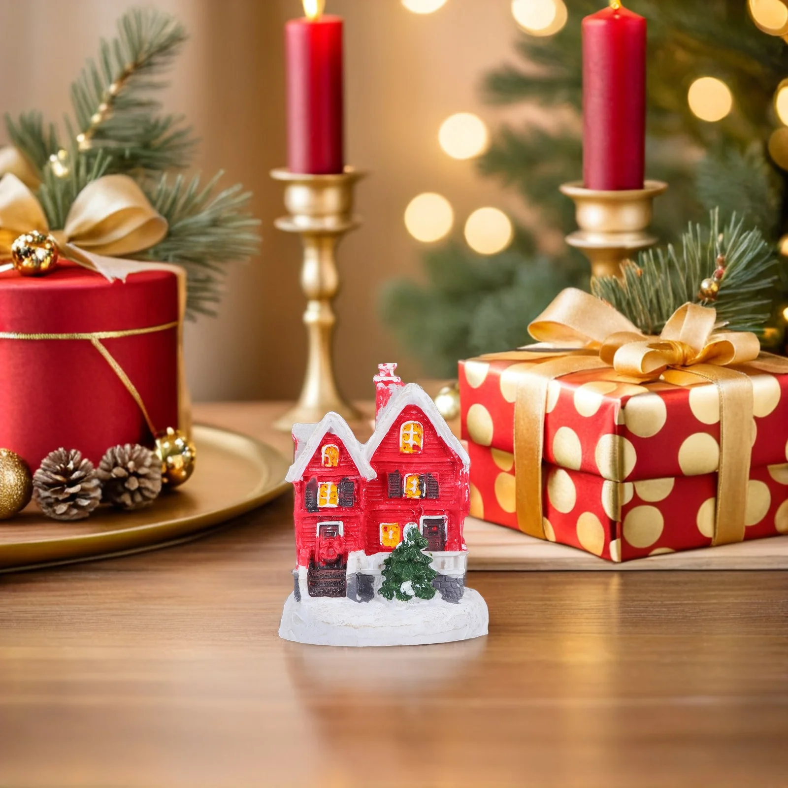 

Mini Resin Snow House Christmas Ornament Detailed Holiday Tabletop Decoration Winter Village Scene Holiday Decorations
