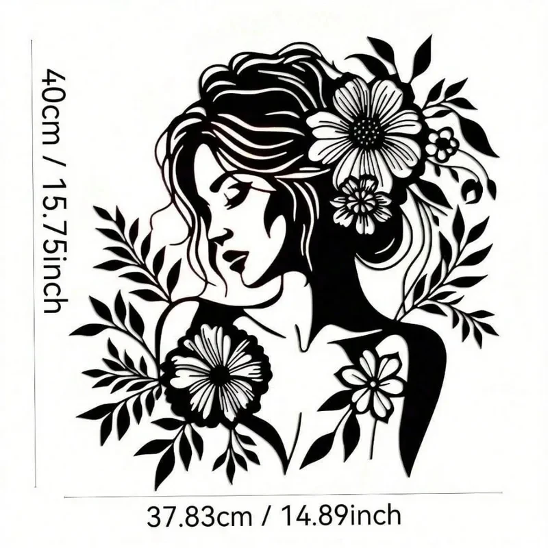 Modern Woman Floral Metal Sculpture, Line Art Wall Hanging, Rustproof Iron Home Decor.1pc