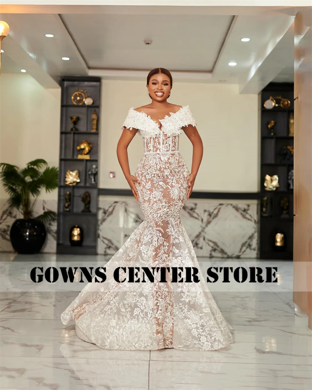 Graceful Off The Shoulder Wedding Dresses 2025 Luxury Beads Lace Applique Mermaid Aso Ebi Style African Bridal Gowns Customized