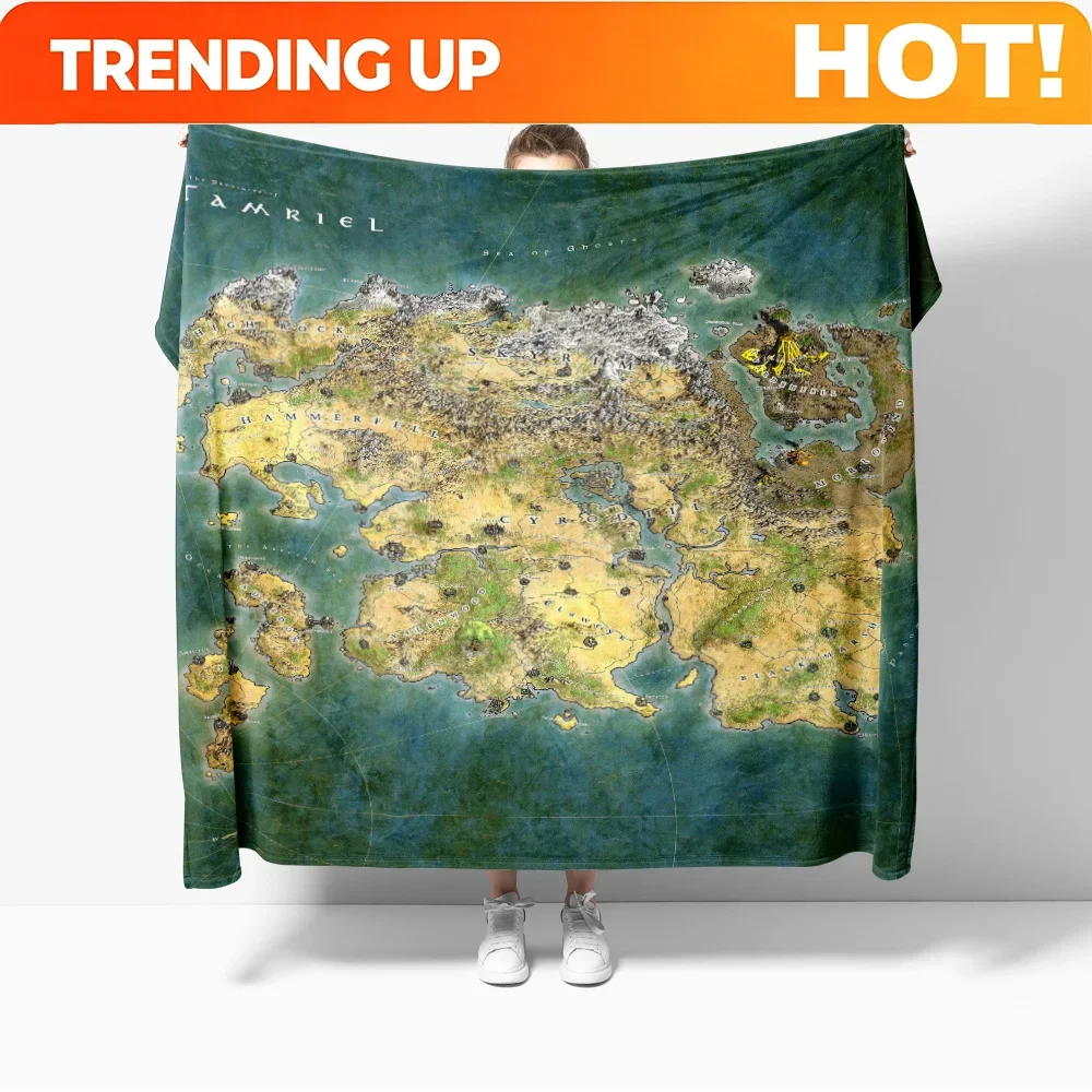 Customization Large Tamriel Map Elder Scrolls Skyrim Gaming Map Blankets Soft Warm Flannel Throw Blanket Bedding For Bed Living
