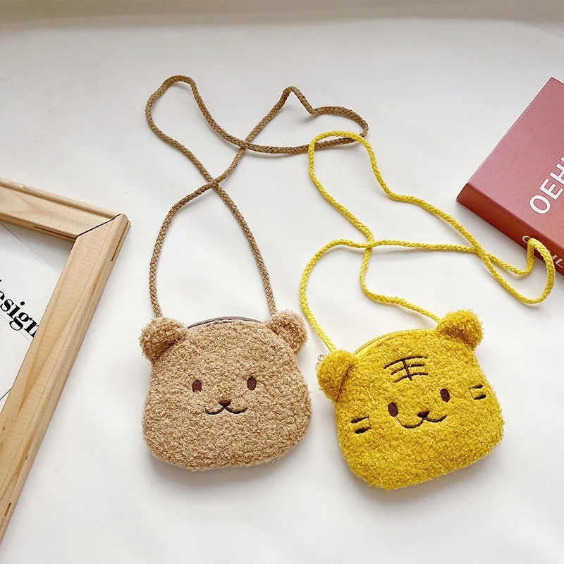 1pc macio urso de pelúcia coelho dos desenhos animados crianças bolsa de moedas bonito animal zíper criança bolsa de ombro menina saco do mensageiro mini bolsa
