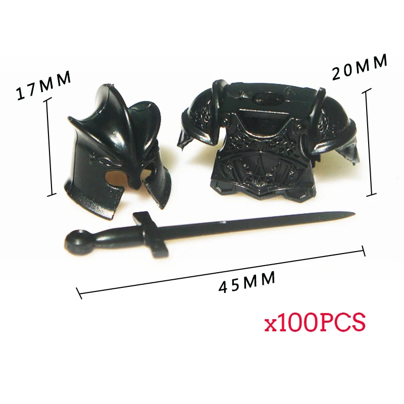100PCS MOC Medieval Knights Weapons Rome Warriors Soldiers Armor Helmet Building Blocks DIY Brick Accessories Toys For kid Gifts