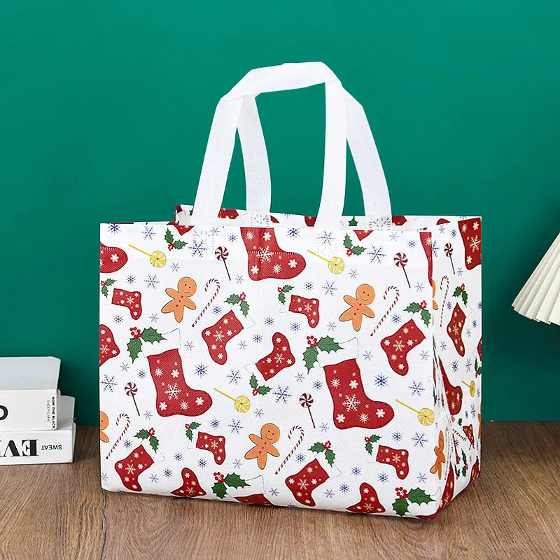 Weihnachts-Einkaufstasche mit Griffen, Weihnachtsmann, Schneemann, Süßigkeiten, Geschenkverpackung, Tasche, Frohe Weihnachten, Neujahr, Party, Dekoration, Noel-Einkaufstasche – Detail 3