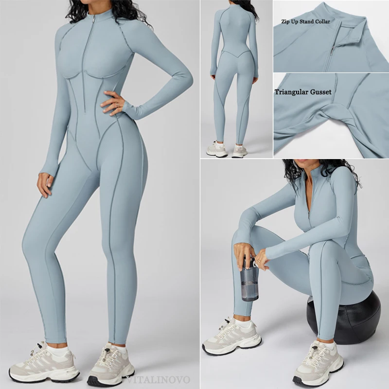 VITALINOVO Women's Long Sleeve Athletic Romper for Hiking and Running