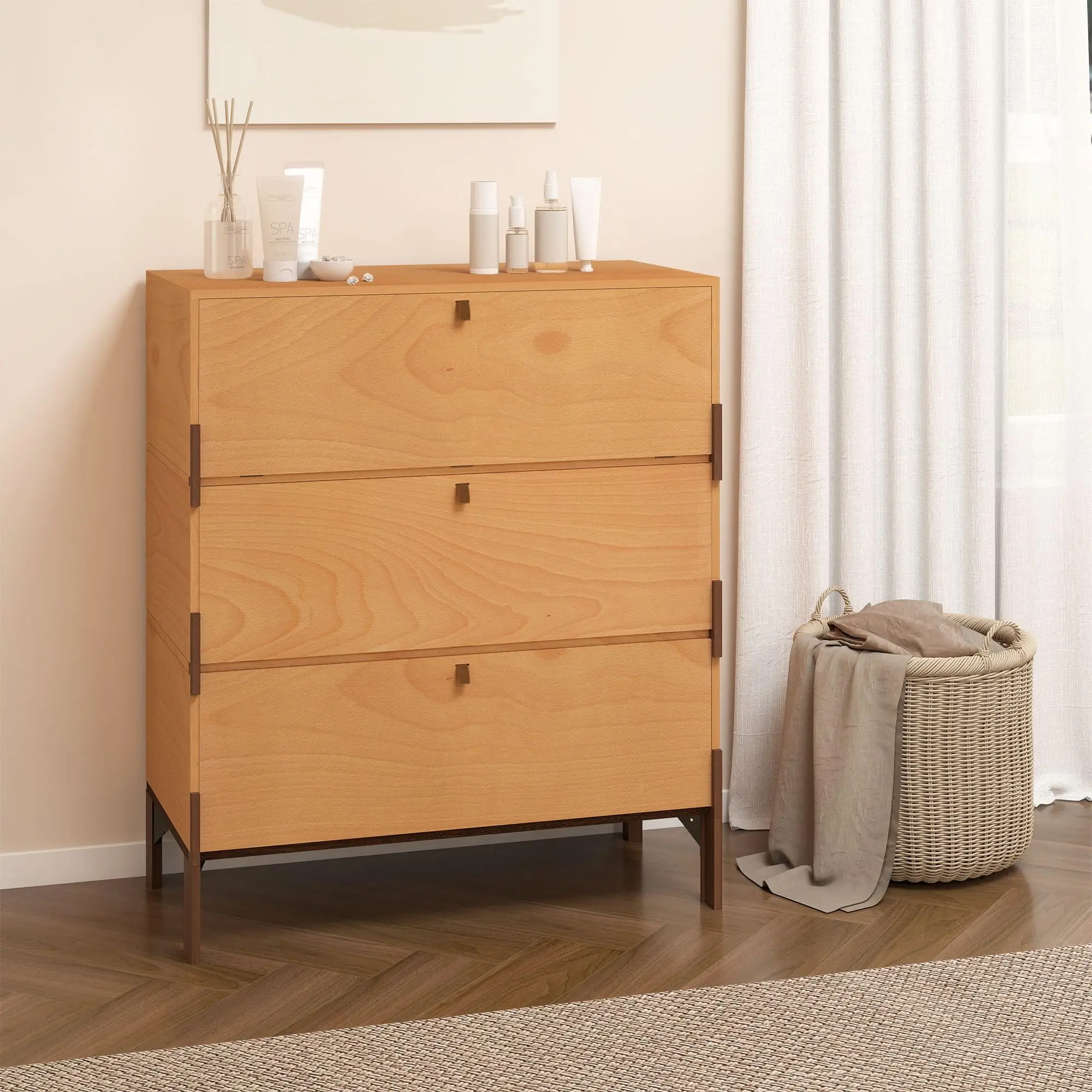 

Stackable 3-Drawer Wood Storage Cabinet For Bedroom Living Room Hallway