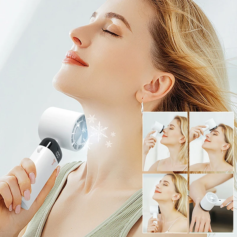 พัดลมขนตาส่วนบุคคลแบบไร้ใบพัดสำหรับตั้งแคมป์ทำความเย็นแม่เหล็กน้ำแข็ง2024พัดลมมือถือเล็กแบบ USB ไร้สาย3โหมด