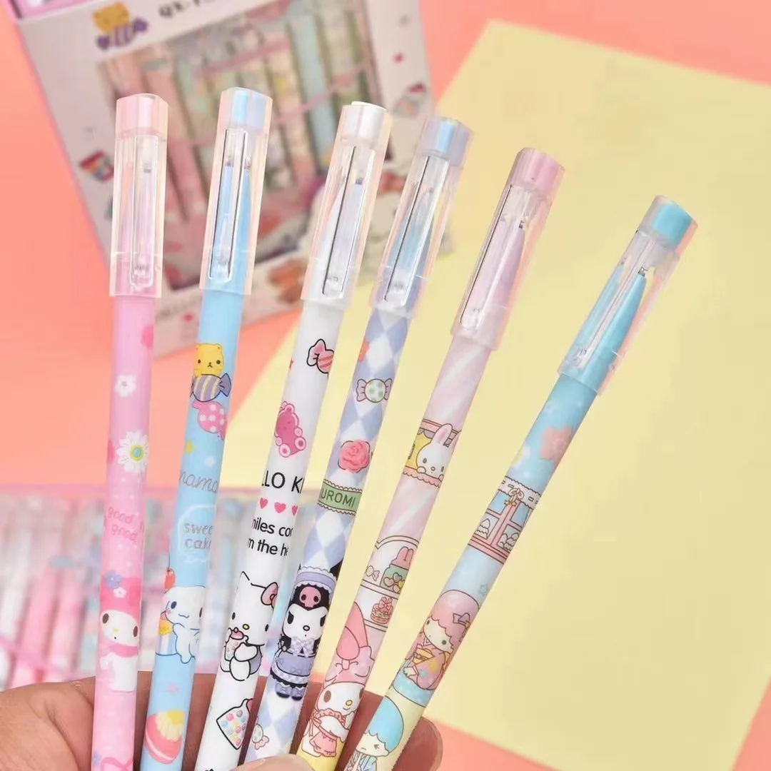 12pcs/box Sanrio mymelody Kuromi Cinnamoroll Erasable Pen 0.5mm Blue Ink Cartoon Gel Pen Stationery children's day gift