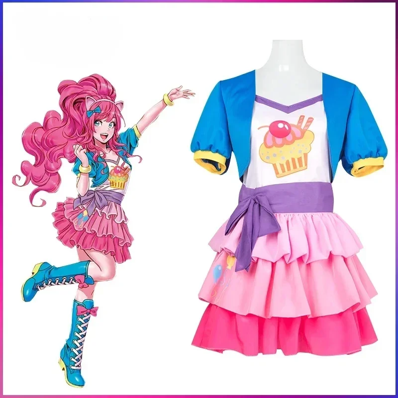 2025 Pinkie Pie Cosplay Costume Fashion Uniform Suit Outfit Top Jackets Skirts Accessories Outfit Halloween Party Dress for Girl