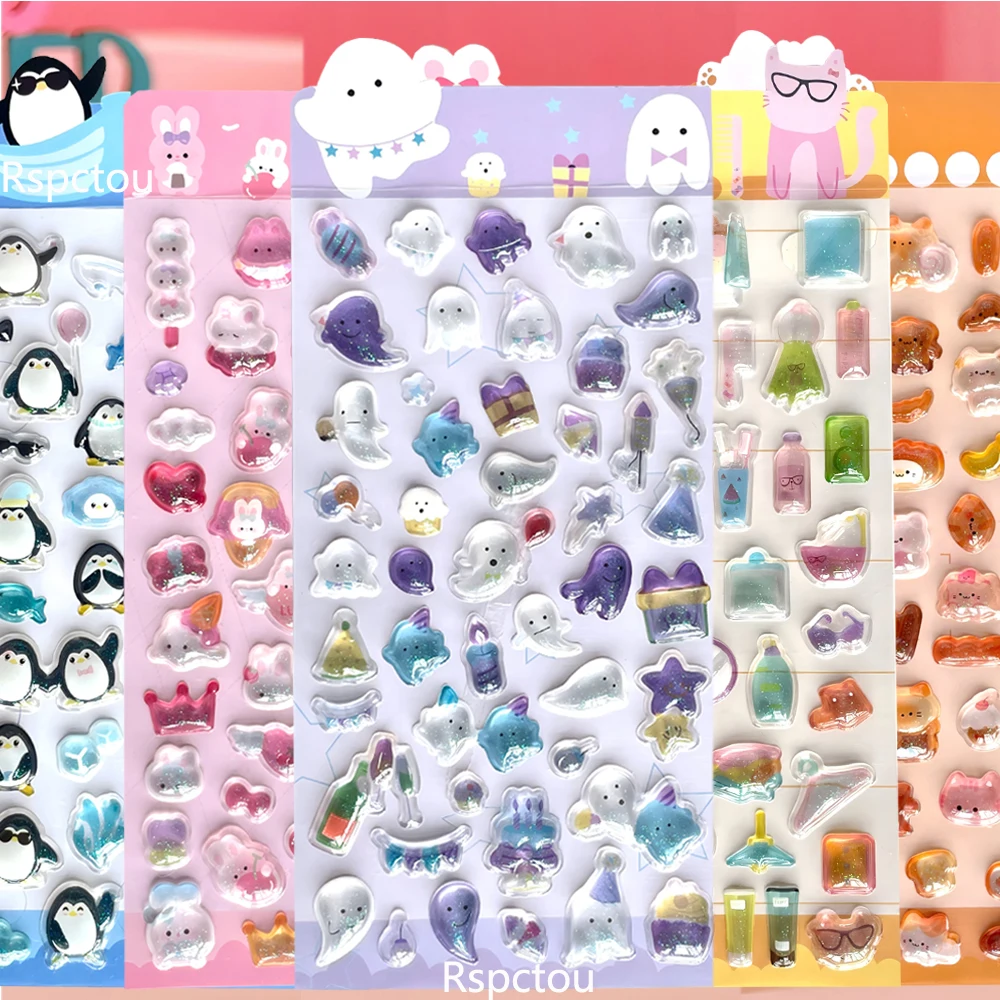 สติกเกอร์นูนลายการ์ตูนกระต่ายผีสุดน่ารัก 6 ชิ้น สติกเกอร์คริสตัล 3 มิติ สำหรับตกแต่งสมุดโน้ต โทรศัพท์ ตู้เย็น ของรางวัล ของเล่น ของขวัญ