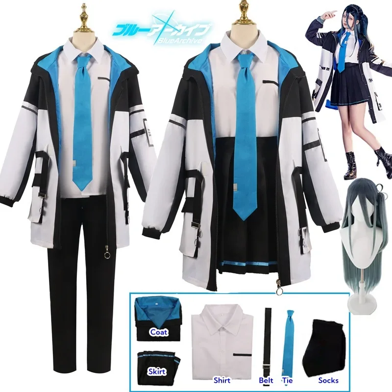 Tendou Alice Cosplay Costume Wig Coat Game Blue Archive Millennium High School Uniform Halloween Party Women Men