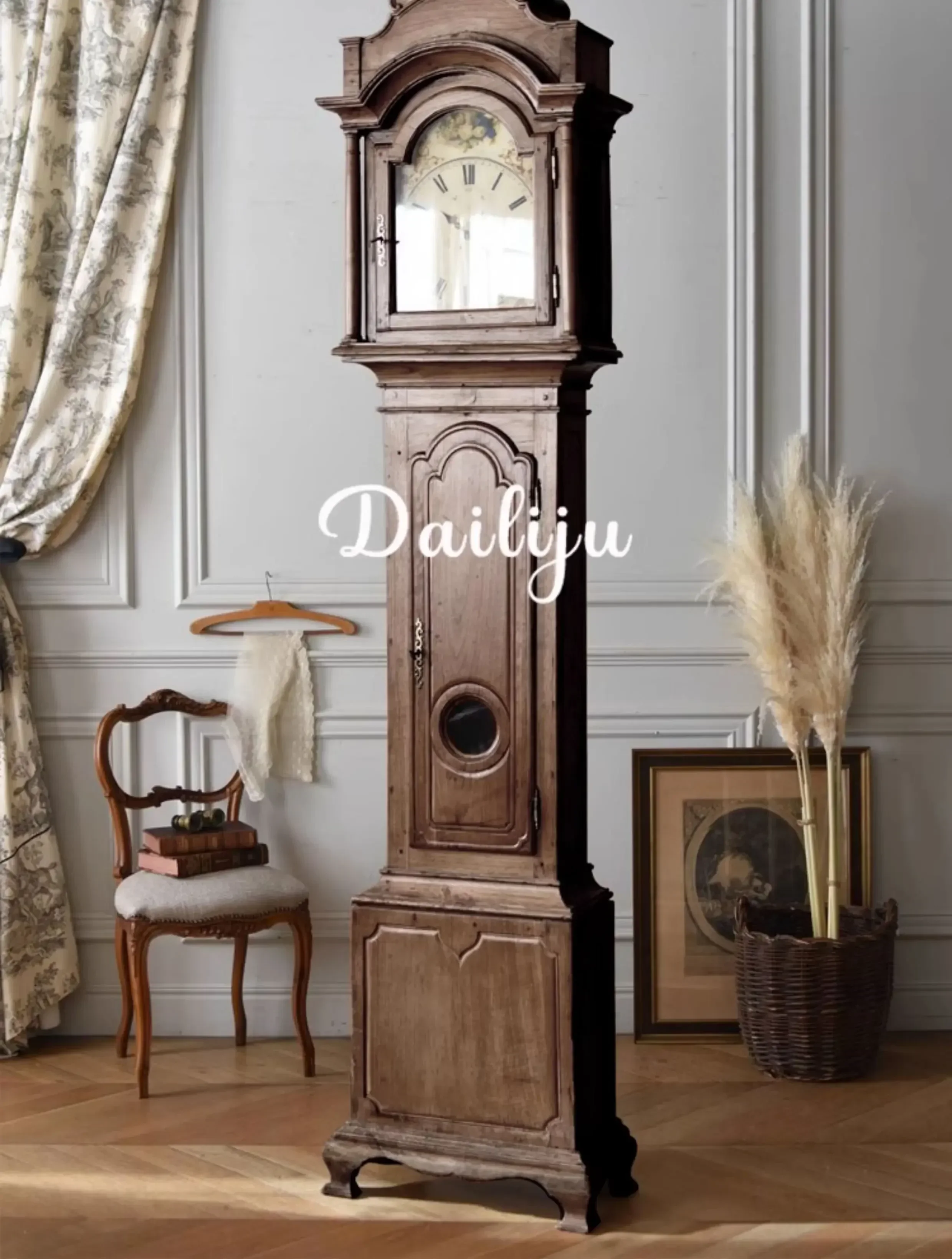 AAFrench Retro Solid Wood Floor-to-ceiling Antique Decoration Living Room Bedroom Floor-to-ceiling Clock Western Antique Standin