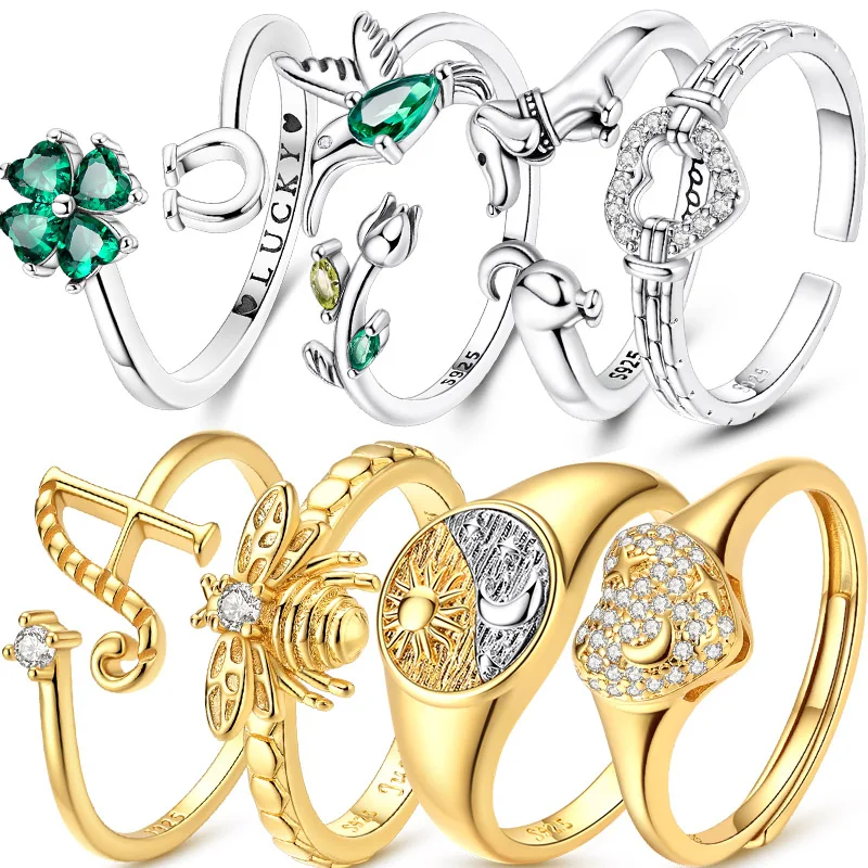 

Clover Bee Love Planet Open Ring 925 Sterling Silver Women's Jewelry Engagement Valentine's Day Anniversary Birthday Gift