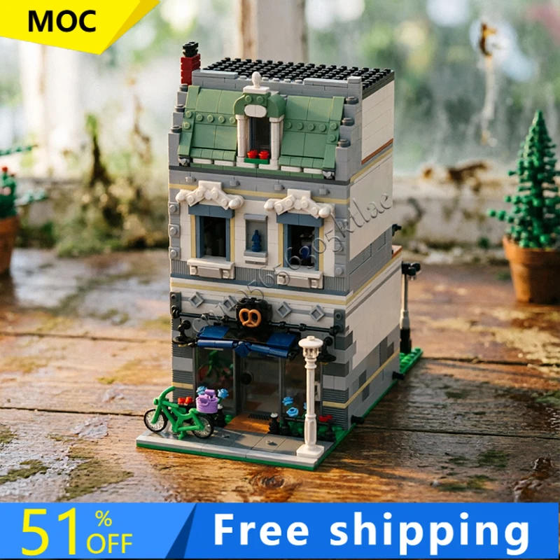 

1268 деталей MOC: Модульный трехэтажный пекаренный комплекс «Городские улицы». Конструктор для самостоятельной сборки. Развивающая игрушка для детей. Популярный подарок на день рождения.