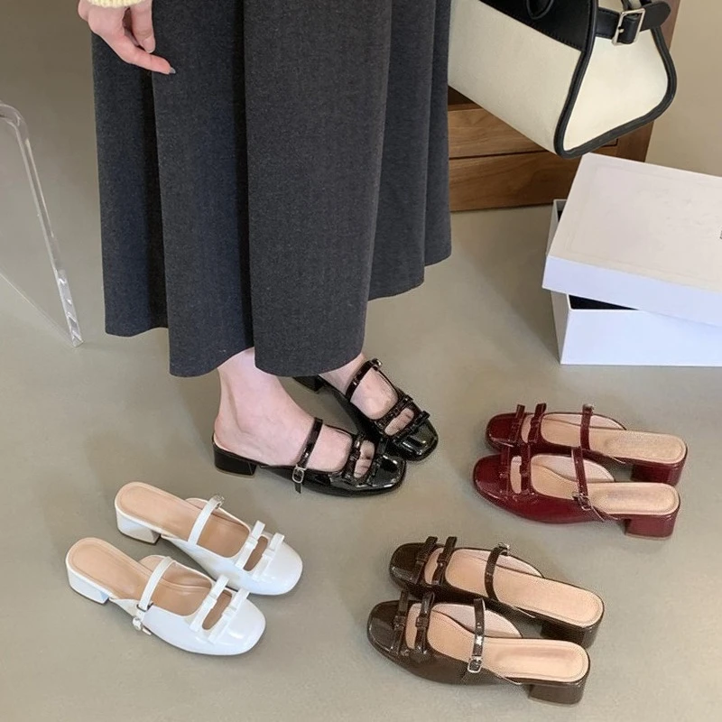 

Летние открытые женские шлепанцы, элегантные модельные шлепанцы на толстом каблуке, женские уличные сандалии с закрытым носком