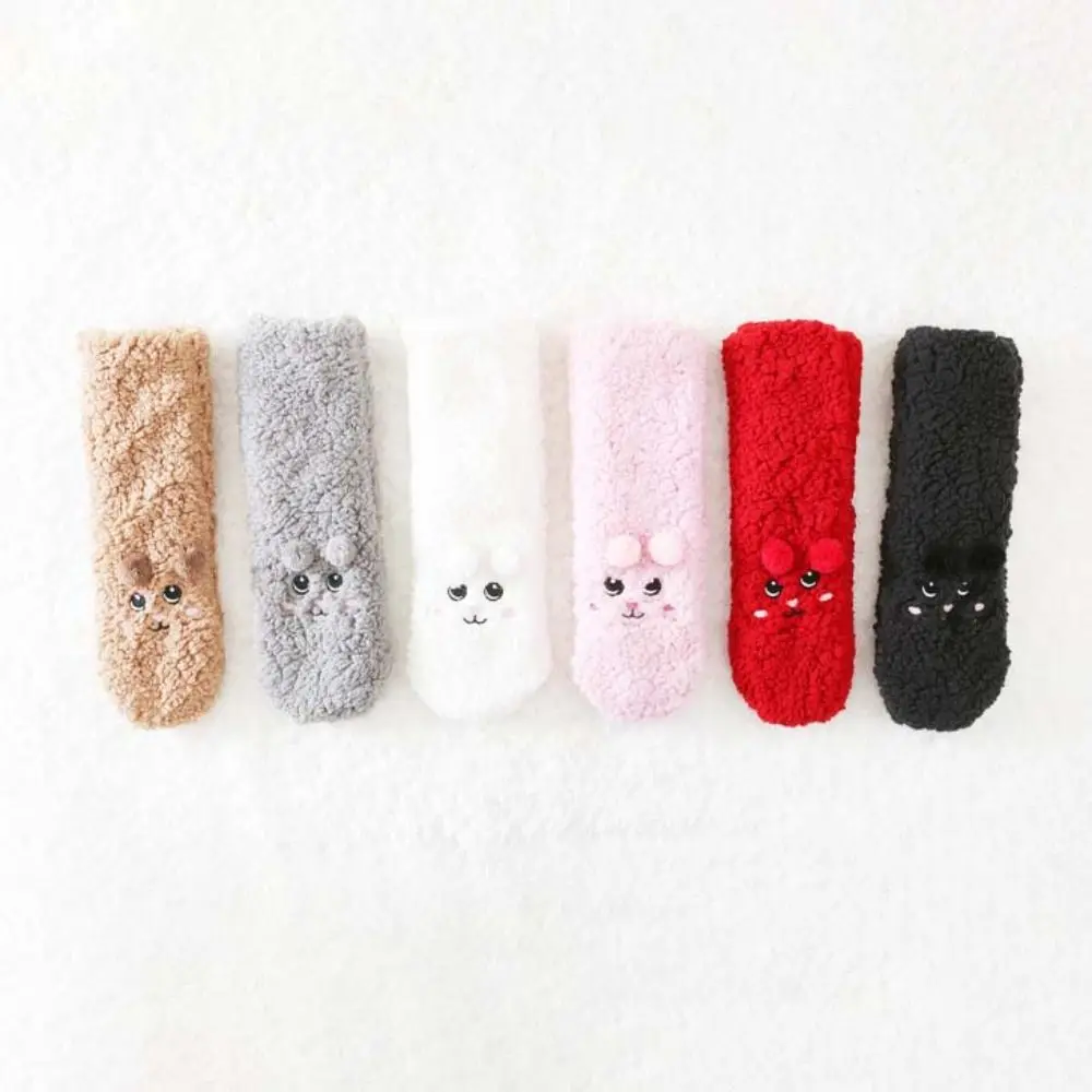 Cute Embroidery Thick Thermal Socks Cartoon Plush Floor Socks Thicken Warm Mid Tube Fleece Sock Women Men Women