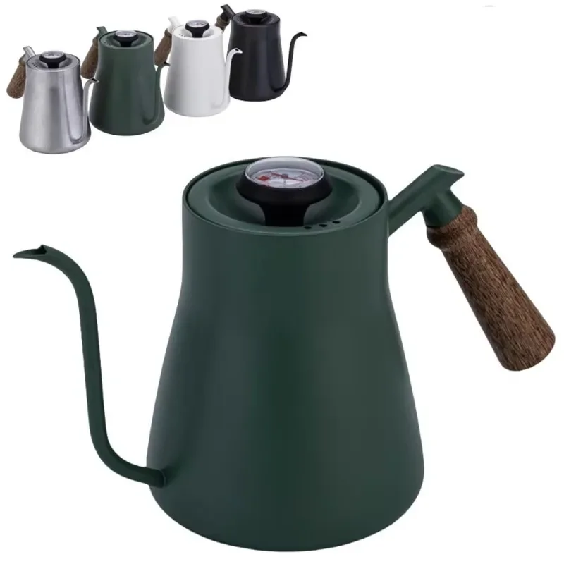 650ml/850ml Pour Over Kettle Exact Thermometer Long Narrow Gooseneck Kettle Wood Handle Coffee kettle Pot for Drip Coffee Tea