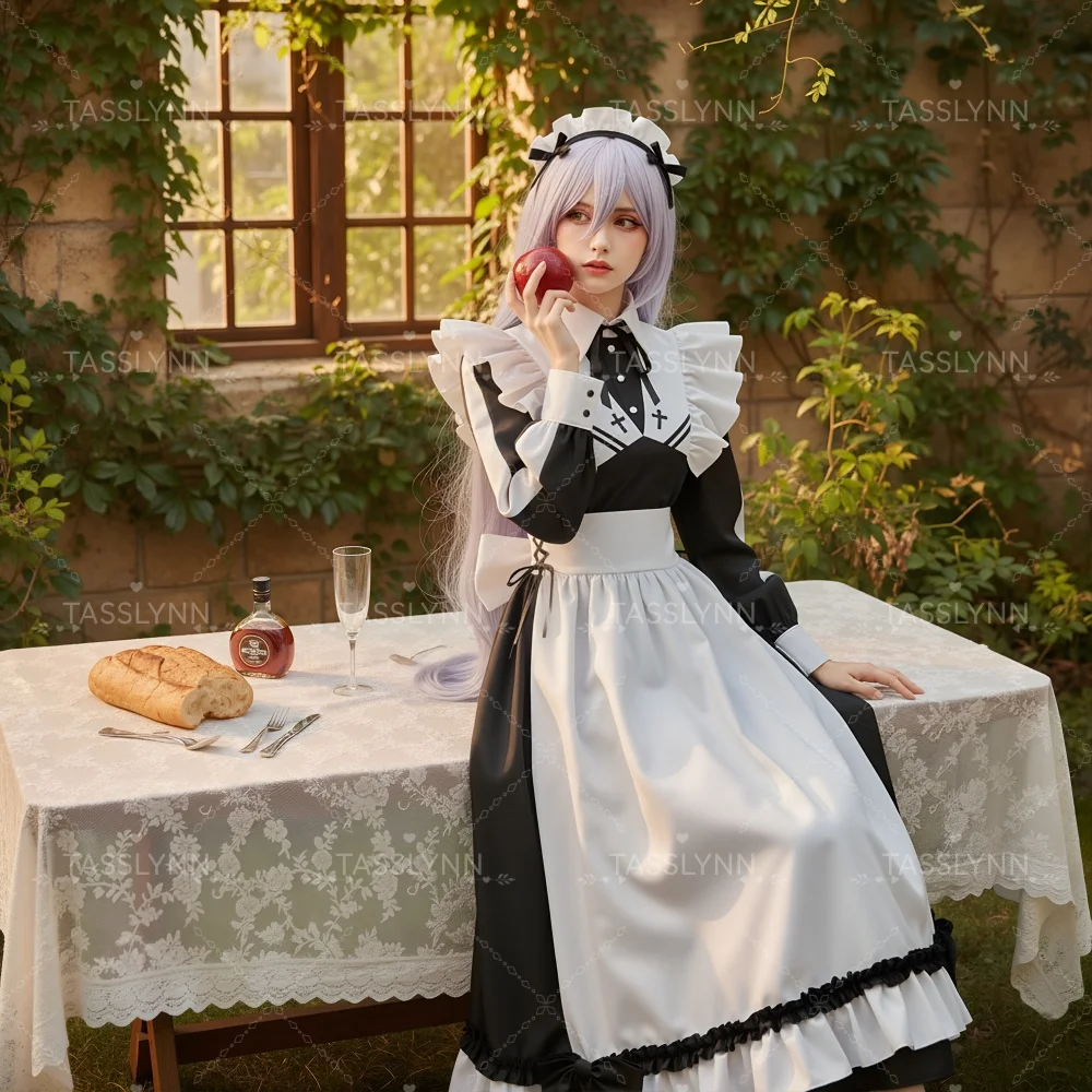 

Костюм для косплея горничной Юки Онны из «Игры смерти»: черно-белое готическое платье горничной с длинными рукавами