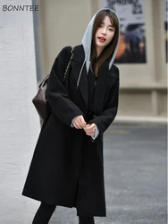 Designed Blends Women Winter All-match Daily Leisure Hooded Fake Two Pieces Elegant Students Simple Korean Style Charming Young